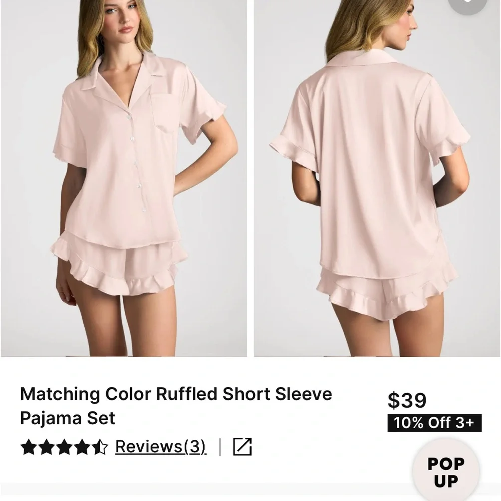 Azazie Matching blush pink Ruffled Short Sleeve Pajama Set - Picture 1 of 8